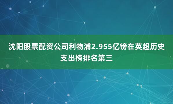 沈阳股票配资公司利物浦2.955亿镑在英超历史支出榜排名第三