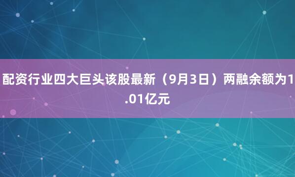 配资行业四大巨头该股最新（9月3日）两融余额为1.01亿元